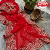Red Georgette Multi-Embroidery Stone Worked Partywear Saree