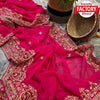 Hot Pink Georgette Multi-Embroidery Stone Worked Partywear Saree