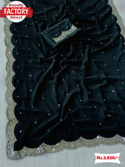 Black Georgette Saree With Real Mirror and Zari Work