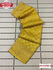 Yellow Khadi Georgette Silk Saree With Tassels