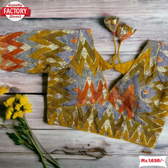 Yellow Chinnon Silk Bollywood Designer Embroidered Blouse