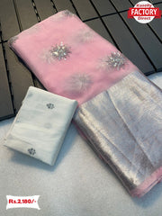 Baby Pink Pure Kanchipuram Organza Sequins Saree