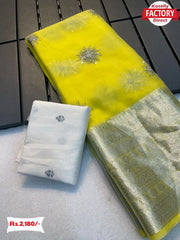Yellow Pure Kanchipuram Organza Sequins Saree
