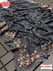 Black Pure Georgette Kashmiri Embroidery Saree