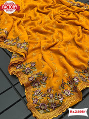 Yellow Pure Georgette Kashmiri Embroidery Saree