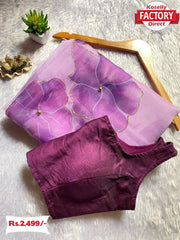 Lavender Designer Handwork Organza Saree