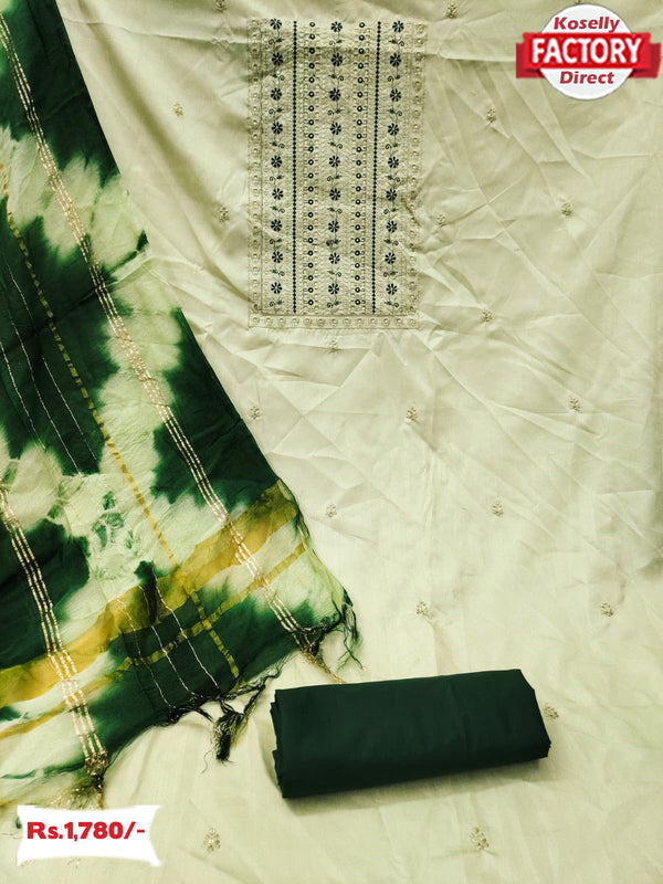 Light Green Coco Silk Embroidered Kurtha Suruwal Piece