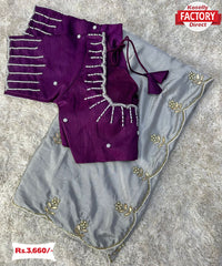 Silver Handwork Silk Saree With Readymade Handwork Blouse