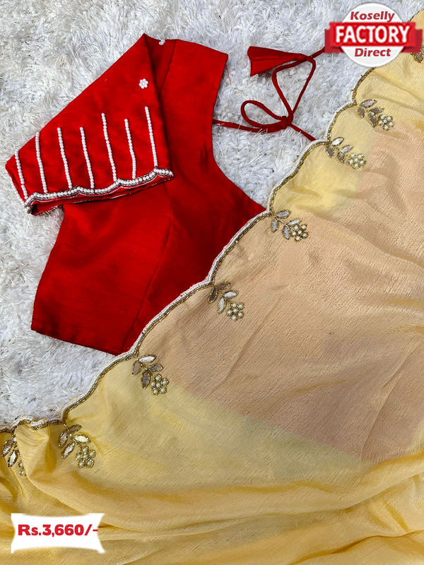 Cream Handwork Silk Saree With Readymade Handwork Blouse