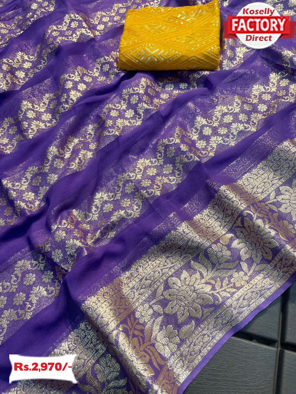 Lavender Pure Georgette Banarasi Rich Zari Saree