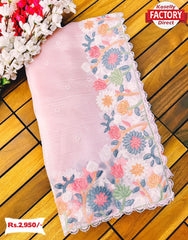 Light Pink Pure Organza Kashmiri Work Saree