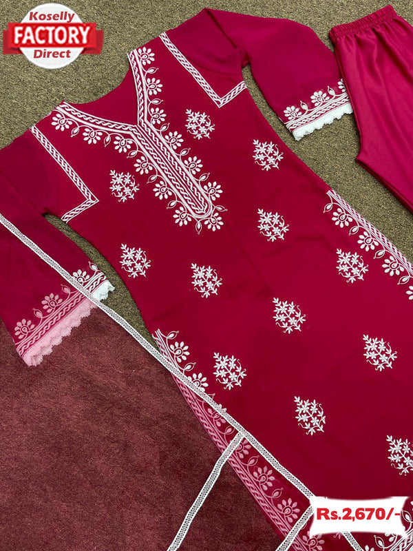 Pink Georgette Embroidered Kurtha Pant Dupatta Set