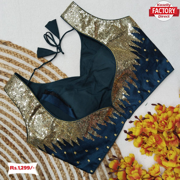 Black Silk Blouse With Fancy Sequins Work