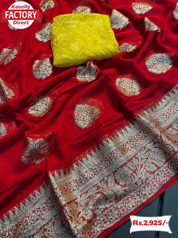 Red Viscose Georgette Banarasi Saree