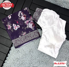 Wine Floral Georgette Saree With Banarasi Border And Stitched Blouse