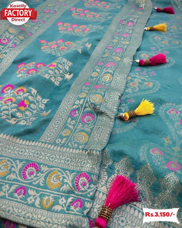 Sky Blue Pure Dola Silk Saree With Banarasi Zari Weaving