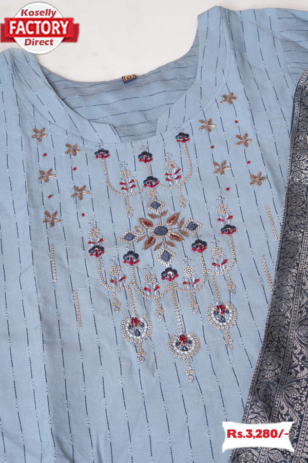 Ash Embroidered Kurtha Pant Dupatta Set