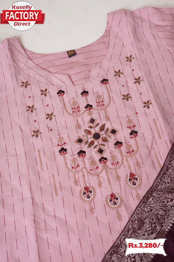 Light Pink Embroidered Kurtha Pant Dupatta Set