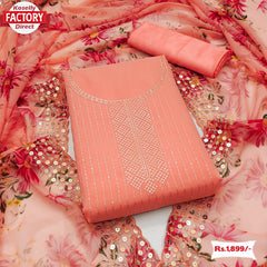 Peach Georgette Sequins Work Kurtha Suruwal Piece