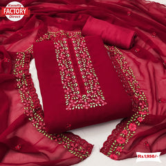 Dark Pink Georgette Embroidered Kurtha Suruwal Piece