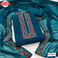 Teal Georgette Embroidered Kurtha Suruwal Piece