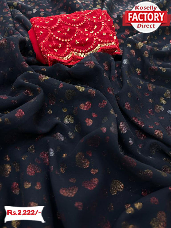 Black Georgette Smoke Foil Partywear Saree