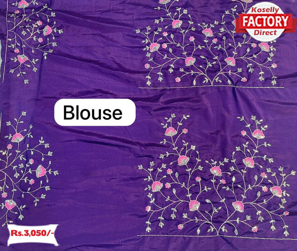 Purple Multi-embroidered Chinnon Crepe Silk Saree