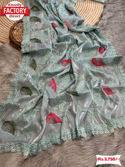 Baby Blue Jimmy Choo Viscose Embroidered Partywear Saree