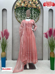 Blush Pink Tabby Organza Kurtha Pant Dupatta Set