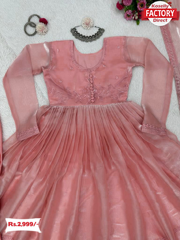 Blush Pink Tabby Organza Kurtha Pant Dupatta Set