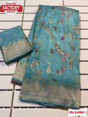 Blue Pure Dola Silk Partywear Saree