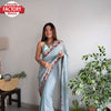 Dusty Blue Pure Georgette Sequins And Multi-Thread Embroidered Saree