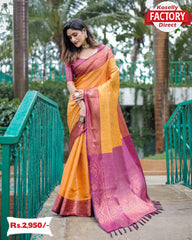 Bright Yellow Kanjivaram Copper Zari Silk Saree