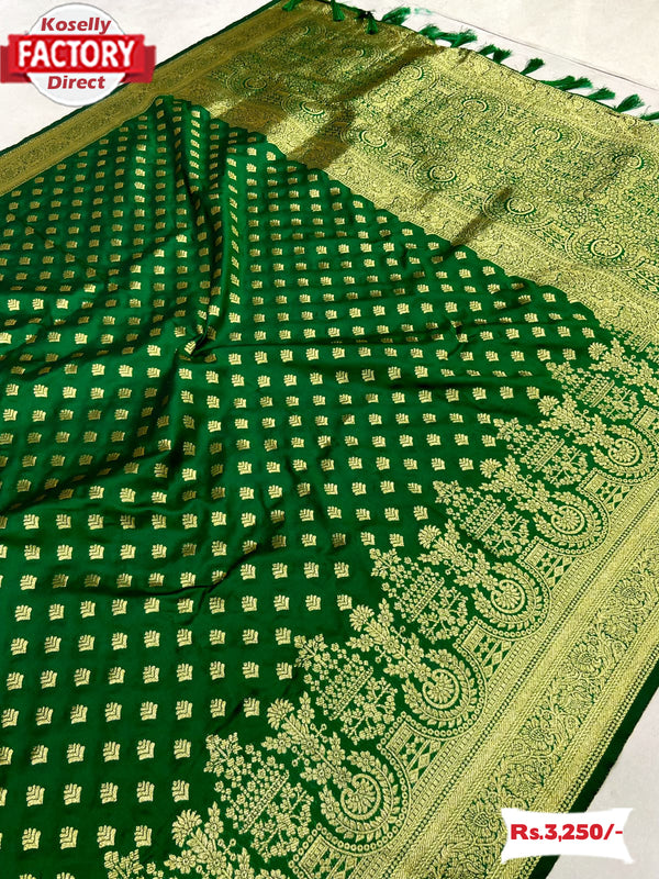 Dark Green Handloom Banarasi Silk Rich Zari Saree