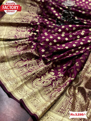 Wine Handloom Banarasi Silk Rich Zari Saree