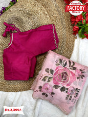 Pink Pure Organza Handwork Saree With Readymade Blouse