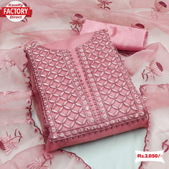 Pink Organza Silk Embroidered Kurtha Suruwal Piece