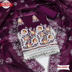 Wine Chanderi Multi-Embroidered Kurtha Suruwal Piece