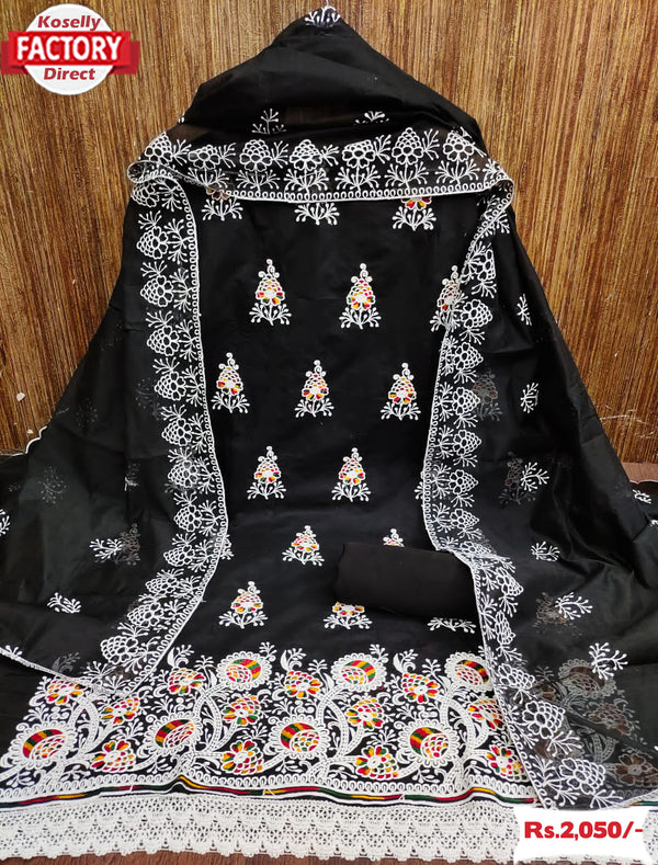Black Chanderi Multi-Embroidered Kurtha Suruwal Piece