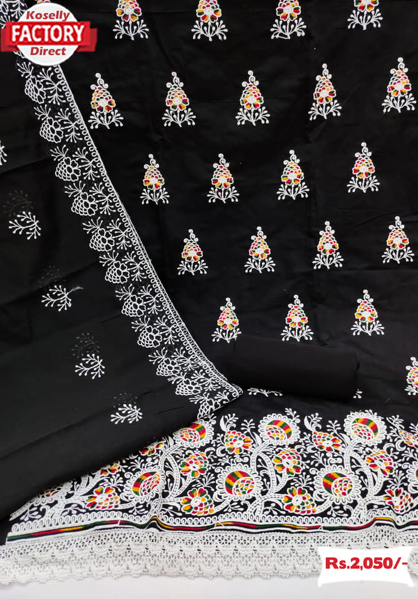 Black Chanderi Multi-Embroidered Kurtha Suruwal Piece