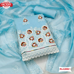 Sky Blue Chanderi Multi-Embroidered Kurtha Suruwal Piece