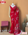 Red Pure Georgette Silk Floral Handwork Partywear Saree