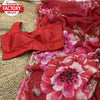 Red Pure Georgette Silk Floral Handwork Partywear Saree