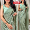 Olive Green Georgette Weaving And Embroidered Partywear Saree