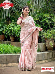 Baby Pink Dola Silk Multi-embroidery Partywear Saree