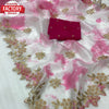Floral Print Pure Khadi Organza Pearl Worked Saree