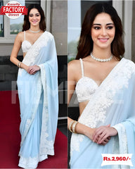 Sky Blue Georgette Chikankari Fancy Saree