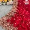 Phantom Red Pure Gazi Organza Multi-embroidered Partywear Saree