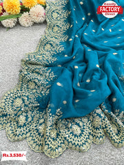Mont Blue Pure Gazi Organza Multi-embroidered Partywear Saree