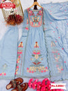 Light Blue Georgette Embroidered Kurtha Palazzo Dupatta Set
